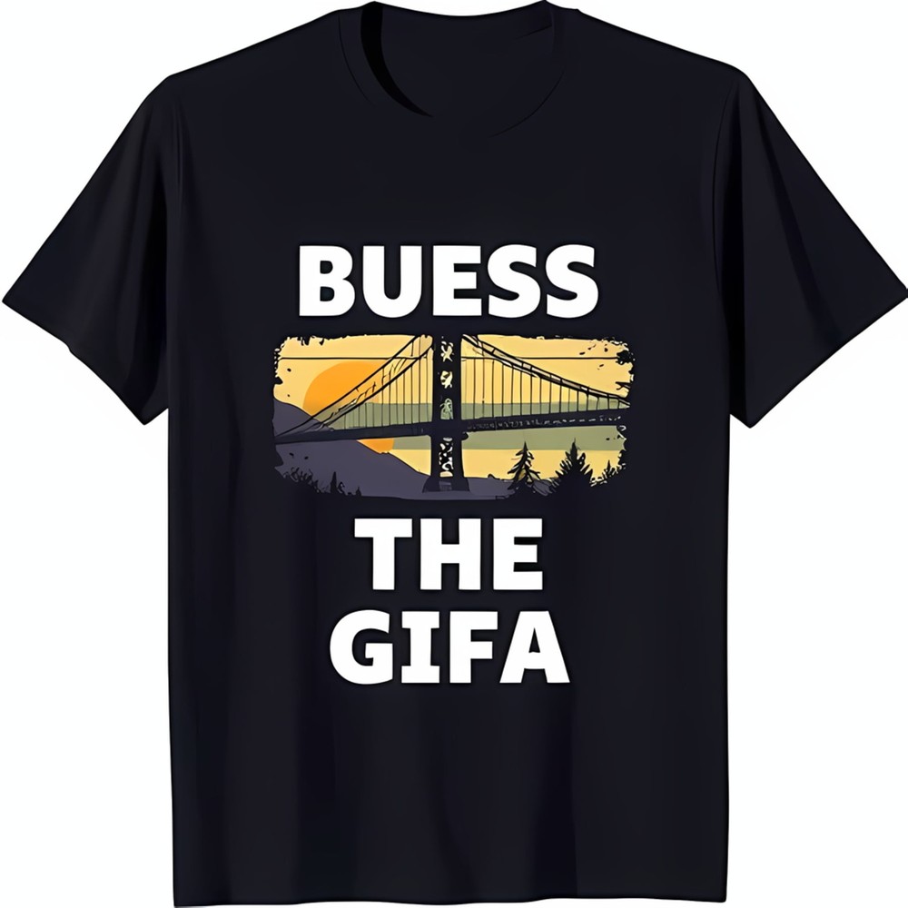 Black T-Shirt with Sunset Bridge Graphic & ' THE GIFA' Text