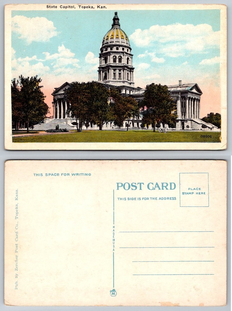 Topeka Kansas State Capitol Building Dome Vintage Postcard Zercher Post Card Co.