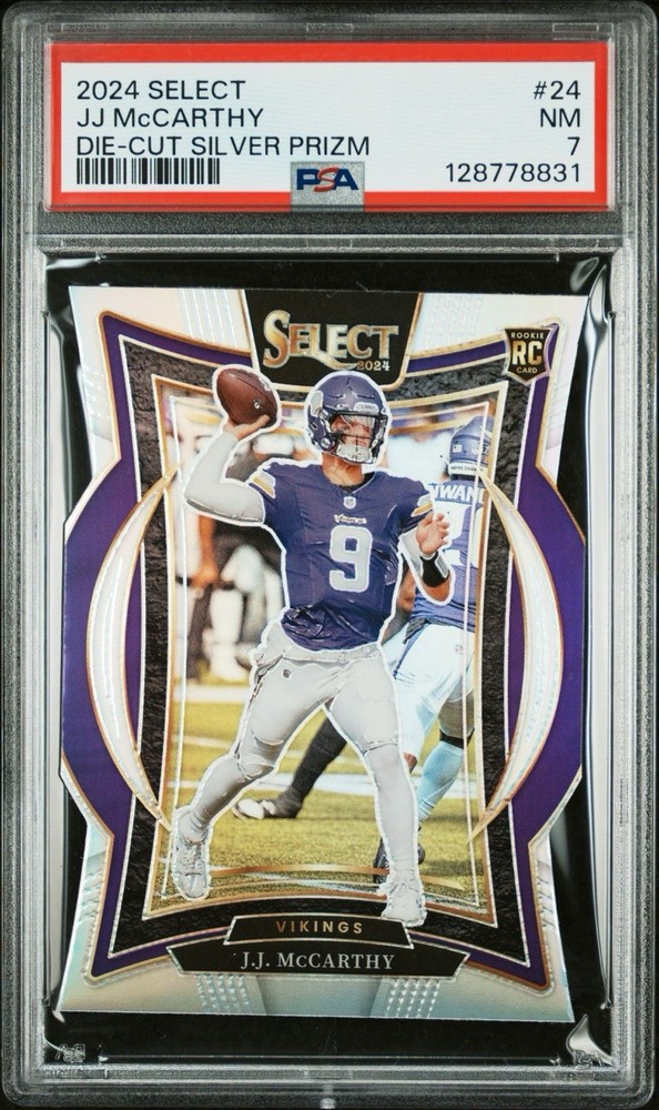 PSA 7 2024 Panini Select - Concourse J.J. McCarthy #24 Silver Prizm Die-Cut (RC)