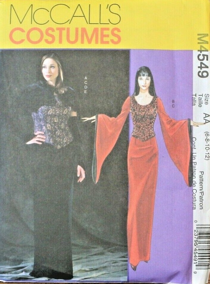 McCall's 4549 Miss Gothic Dress Capelet Corset Costume Sewing Pattern 6-8-10-12