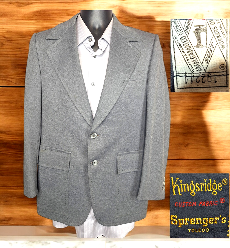 Vintage Kingsridge Jacket Blazer Mens 36S Gray Half Lined 1970s