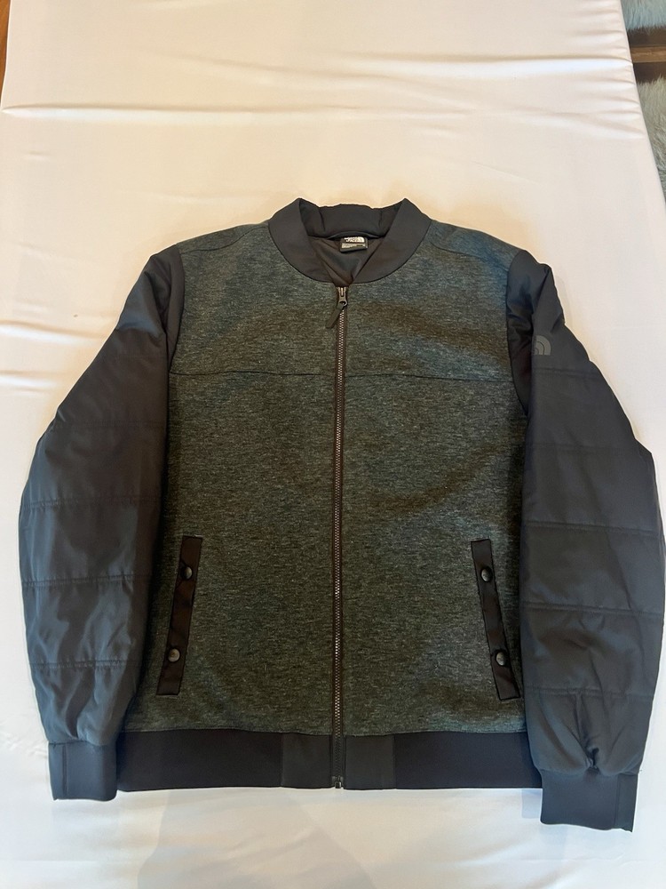 The North Face Men's XL Gray Black Bomber Jacket Full Zip Logo Snap Outdoor