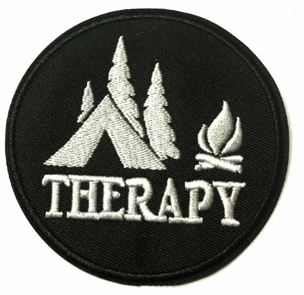 Camping Therapy Patch Embroidered Iron-On Applique Explore Travel Souvenir