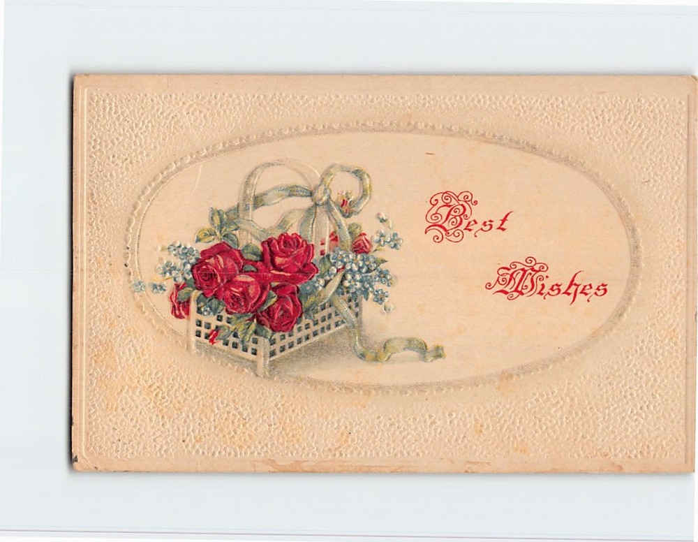 Postcard Embossed Floral Art Print Best Wishes Greeting Card