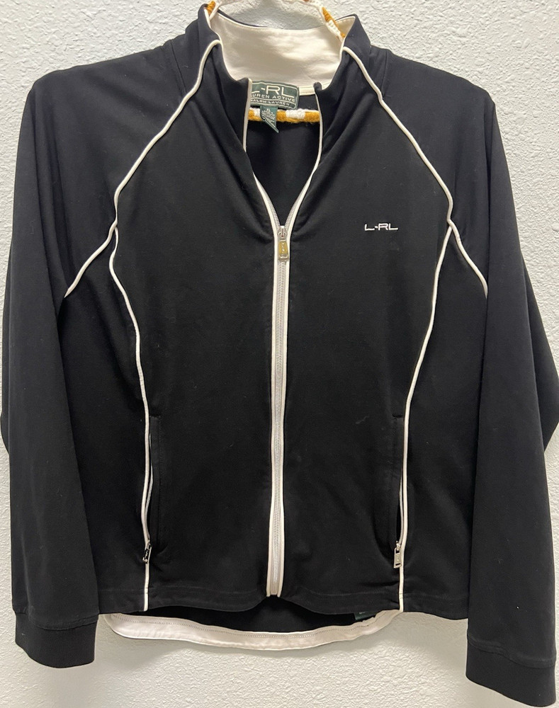 Ralph Lauren Lauren Active Women’s Black/White Full Zip Track Jacket XL Pockets