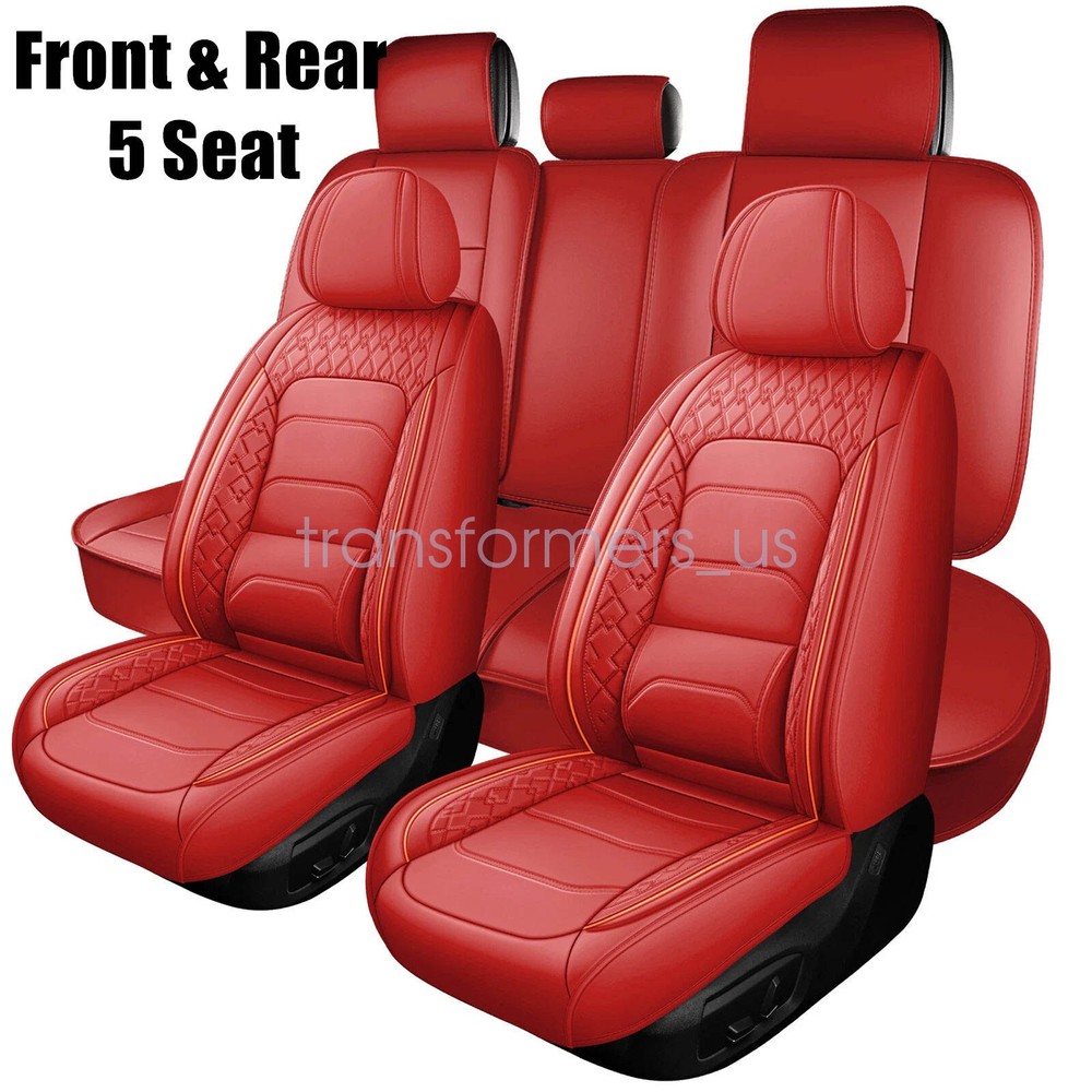 For Honda Leather 5 Seats Car Seat Covers Front Rear Full Set Cushion Pad Red