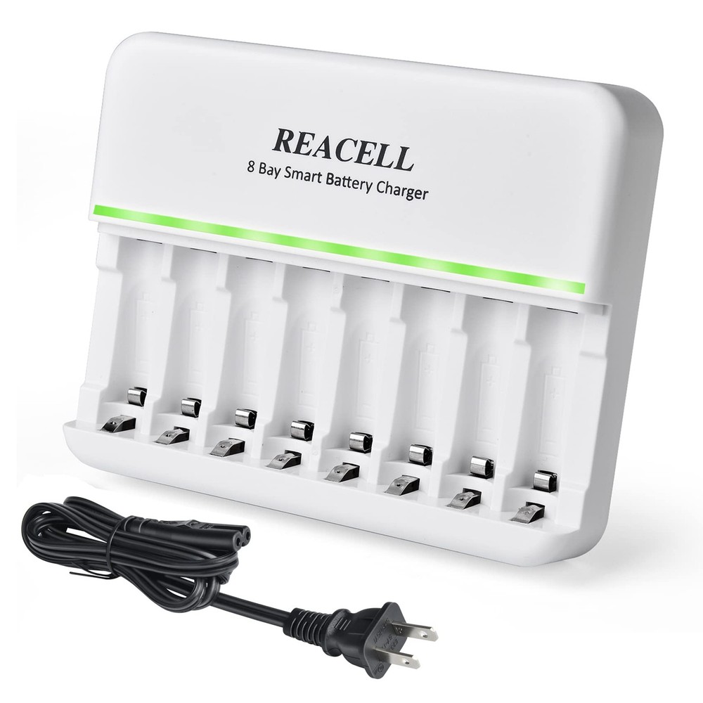 8 Slots AA AAA Battery Charger, 8 Bays Individual Fast AC Charger for Ni-MH N...