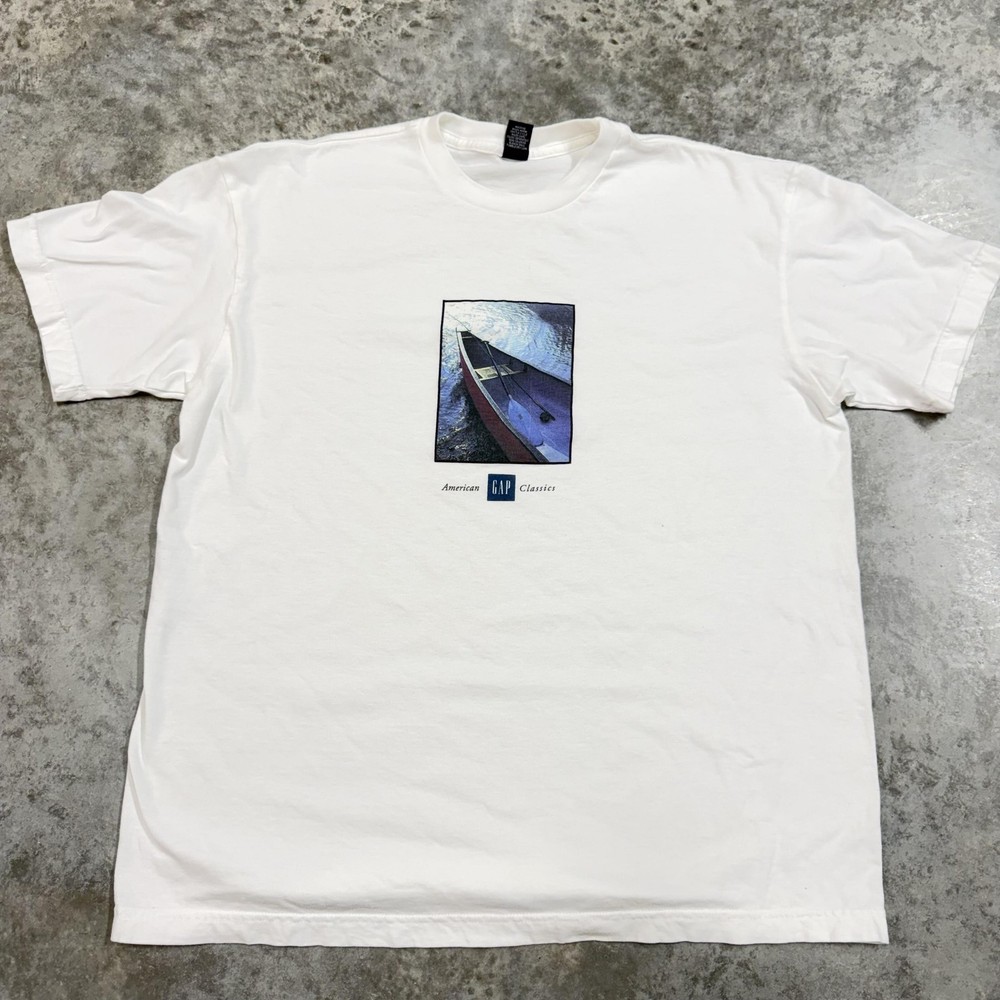 Vintage Gap Shirt Mens Large White American Classics Canoe Graphic 90s Tee
