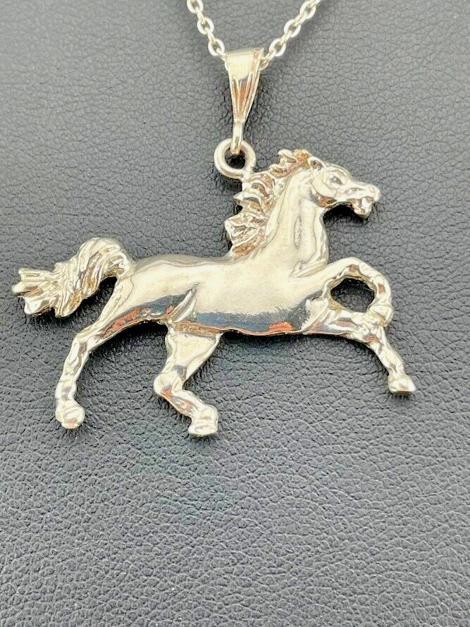 925 STERLING SILVER GALLOPING HORSE NECKLACE 16-18