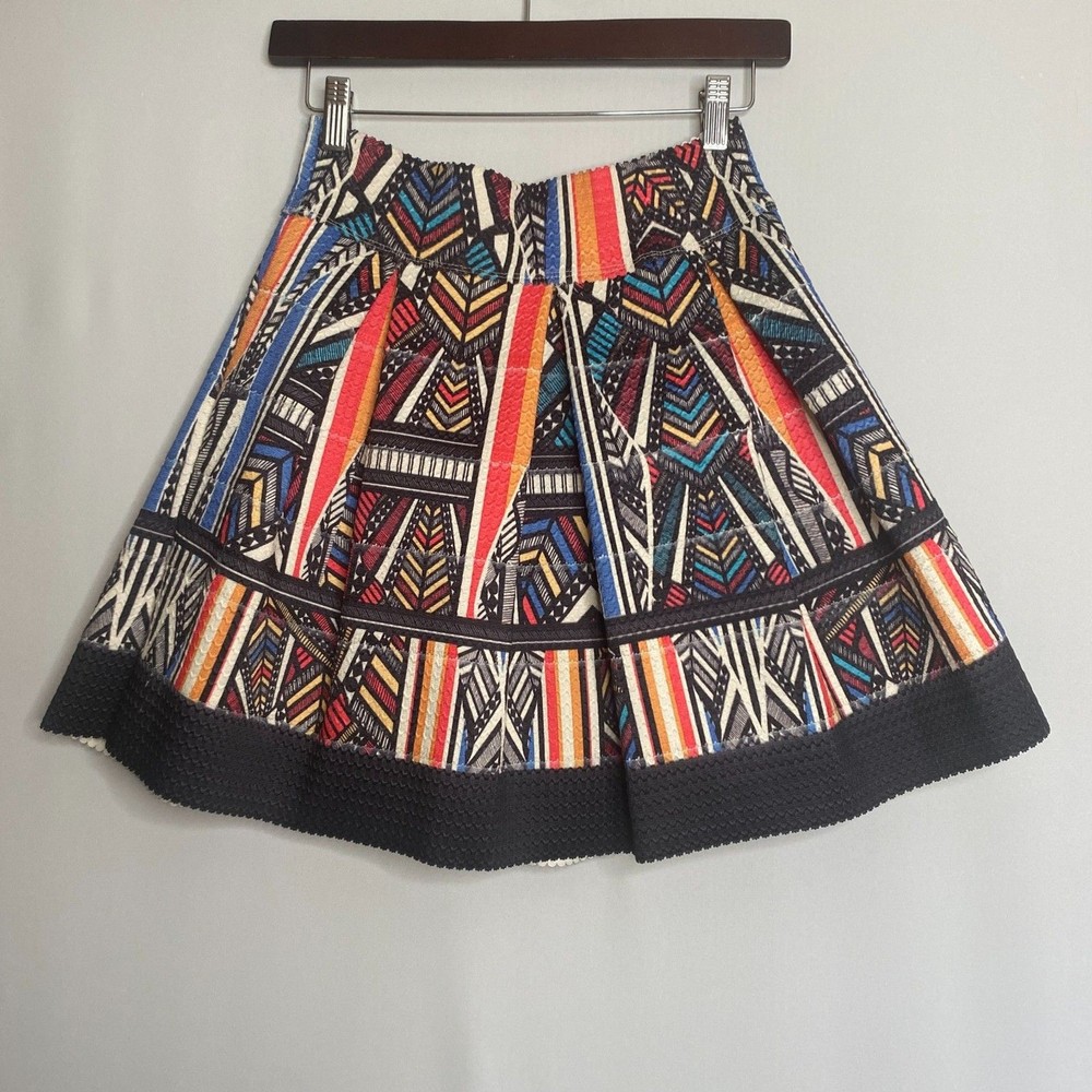 Aztec Tiered Colorful Skater Mini Skirt Heavyweight Rubber Textile Size M