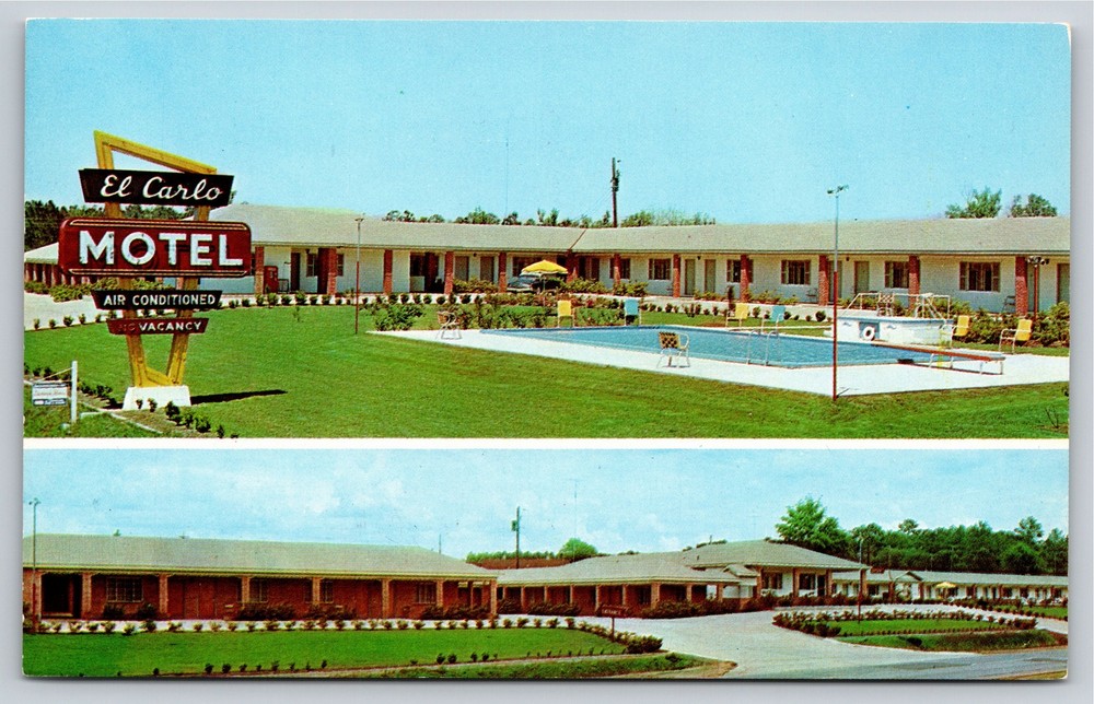 Valdosta Georgia~El Carlo Motel Swimming Pool & Entrance Views~Vintage Postcard