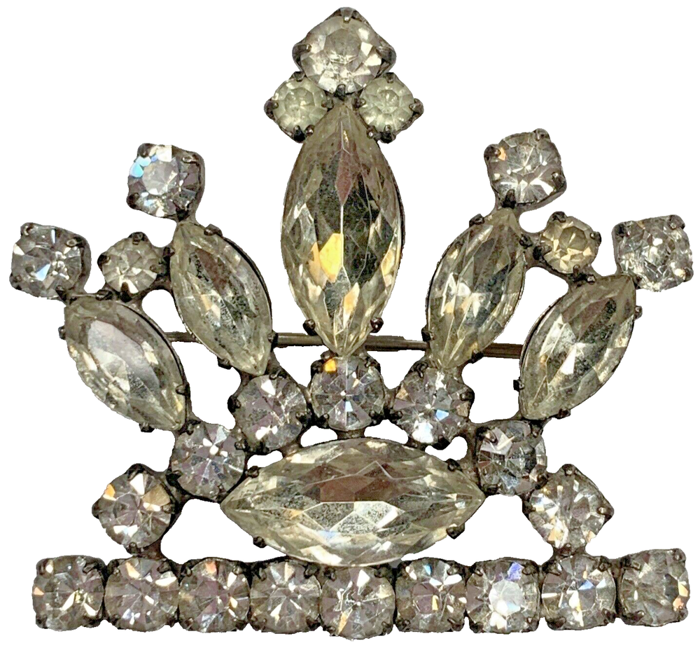MCM Stunning Sterling 925 Crown Rhinestone Marquise Juliana Style Brooch 1.5''