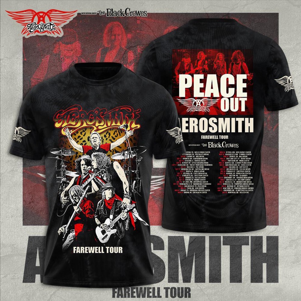 Aerosmith Tour 2024 2025 T Shirt  Aerosmith Peace Out Farewell Tour 3D Shirt