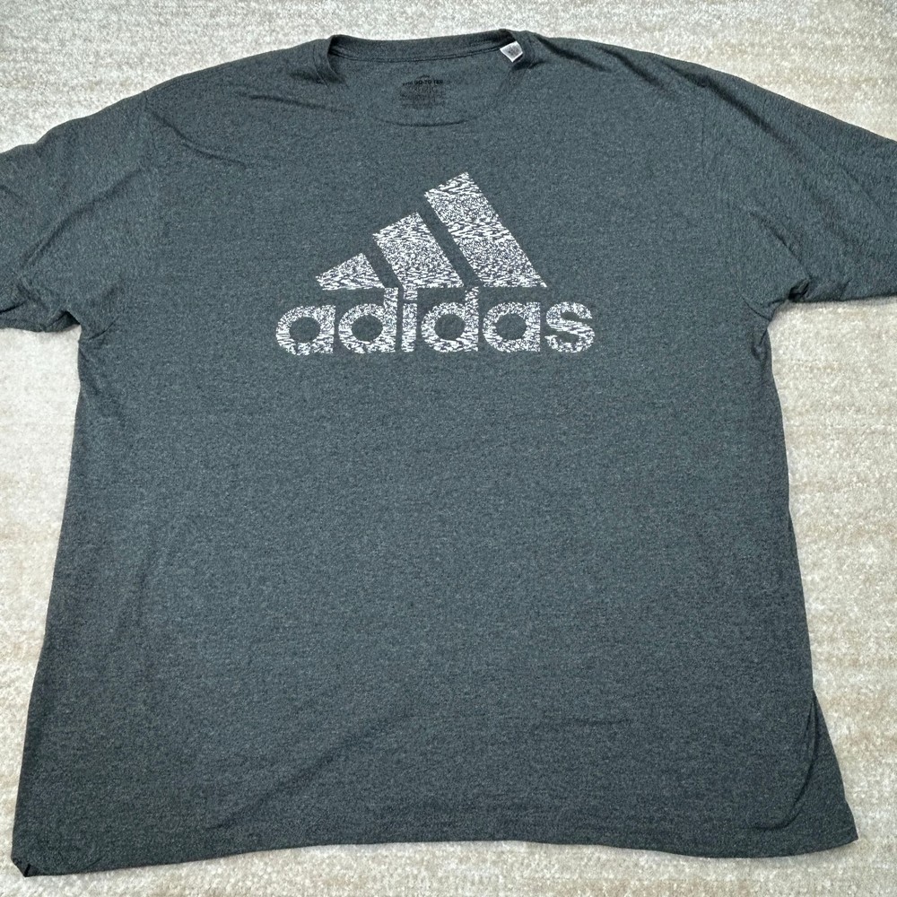 Adidas T-Shirt Mens 2XL Heather Gray Short Sleeve Logo Athletic Performance Tee