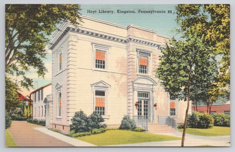 Hoyt Library Kingston PA Vintage Linen Postcard Mebane Greeting Card Co.