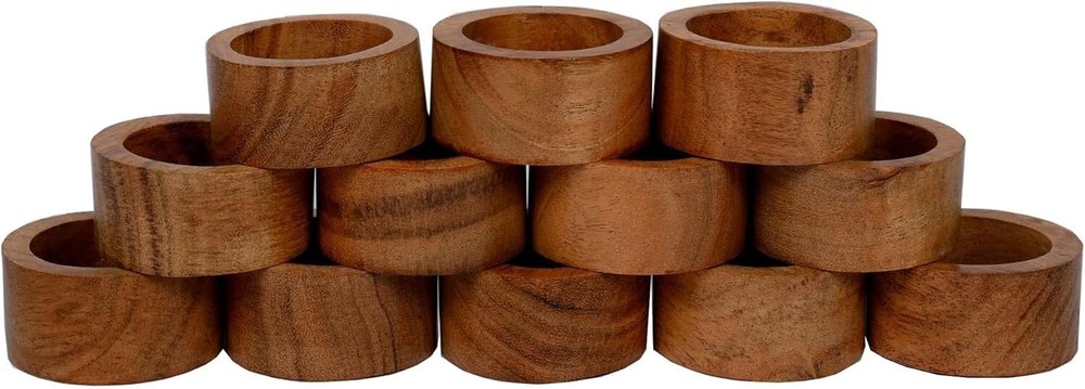 Acacia Wood Napkin Rings Set of 12 for Dining, Anniversary, Holiday Decor-image