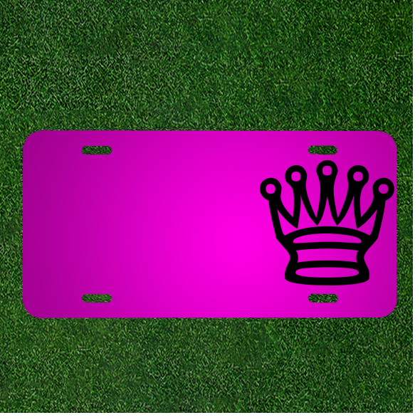 Create a custom personalized car license plate featuring names added to the Queen piece in a white chess theme