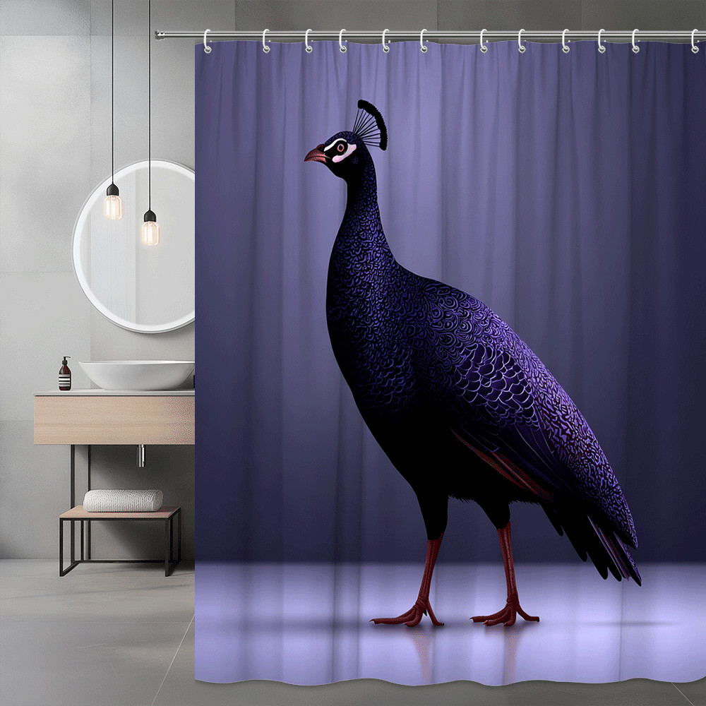 Peacock Shower Curtain Purple Black Bird Graphic