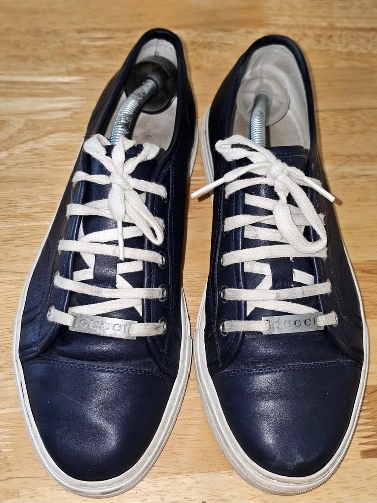 Gucci Men's Blue/White Low-Top Lace-Up Athletic Sneakers Solid Casual