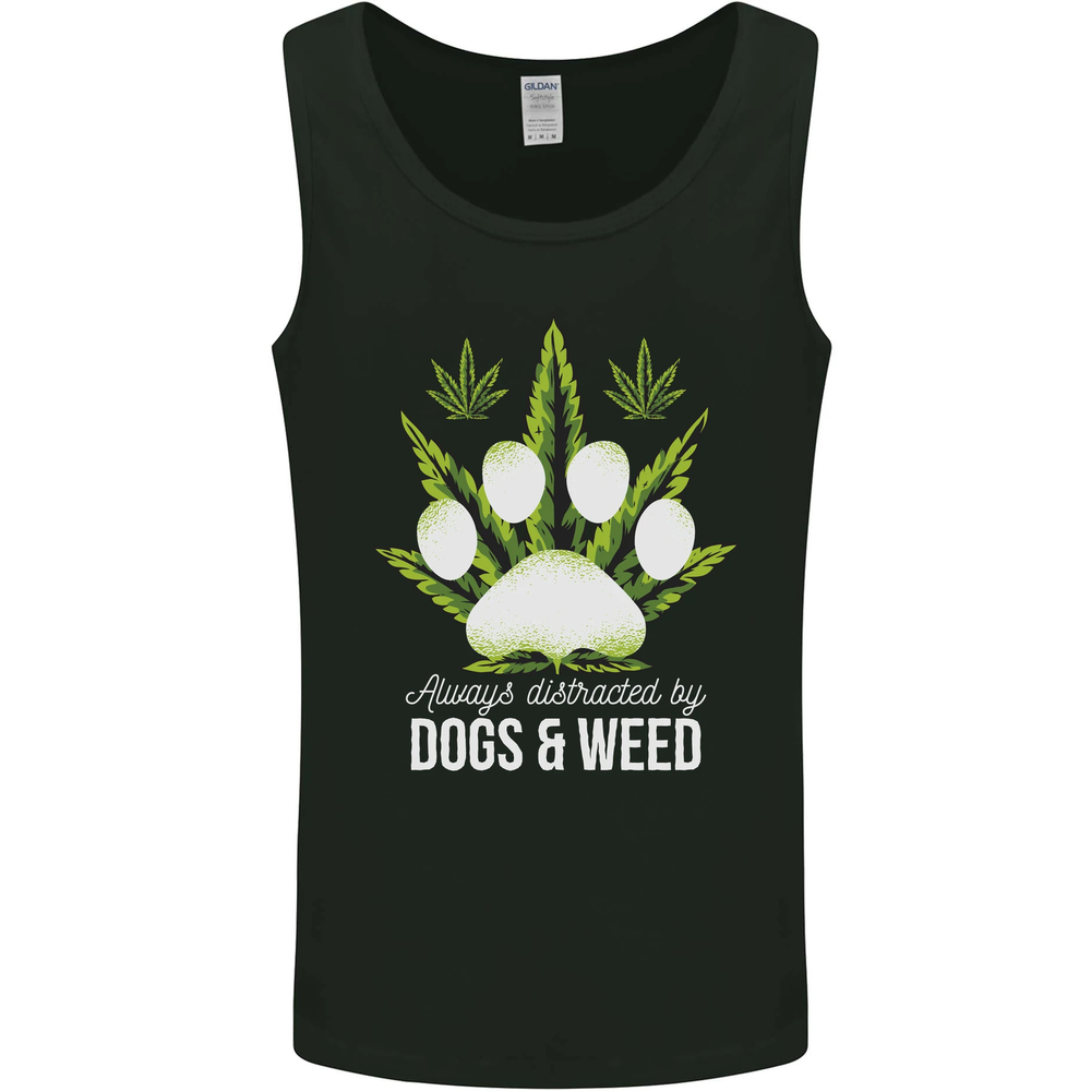 Distracted by Dogs and Weed Funny Drugs Mens Vest Tank Top