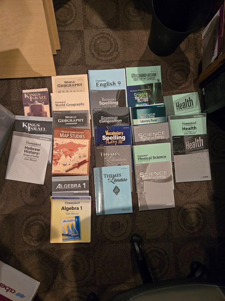 abeka 9th grade curriculum for Kings of Israel, World Geography, Algebra 1, etc.