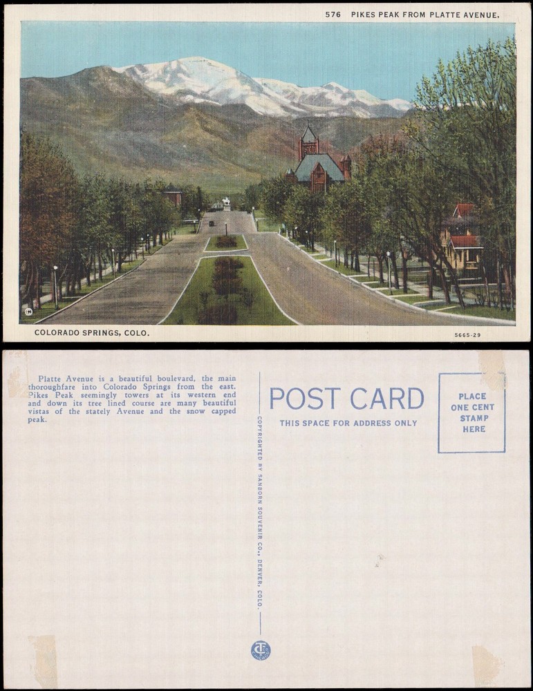 Unused, Pikes Peak from Platte Avenue, Colorado Springs CO, linen, from album