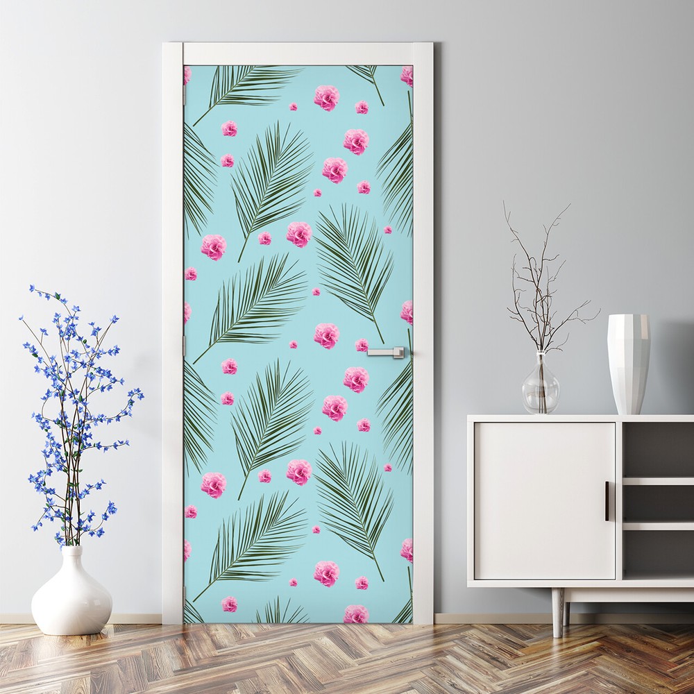 Bubble Free Door sticker Hawaii Flowers Peel and stick Floral Watercolour Decor