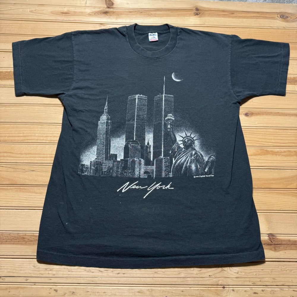 Vintage 1992 New York City Skyline Statue of Liberty Souvenir T-Shirt USA - XL