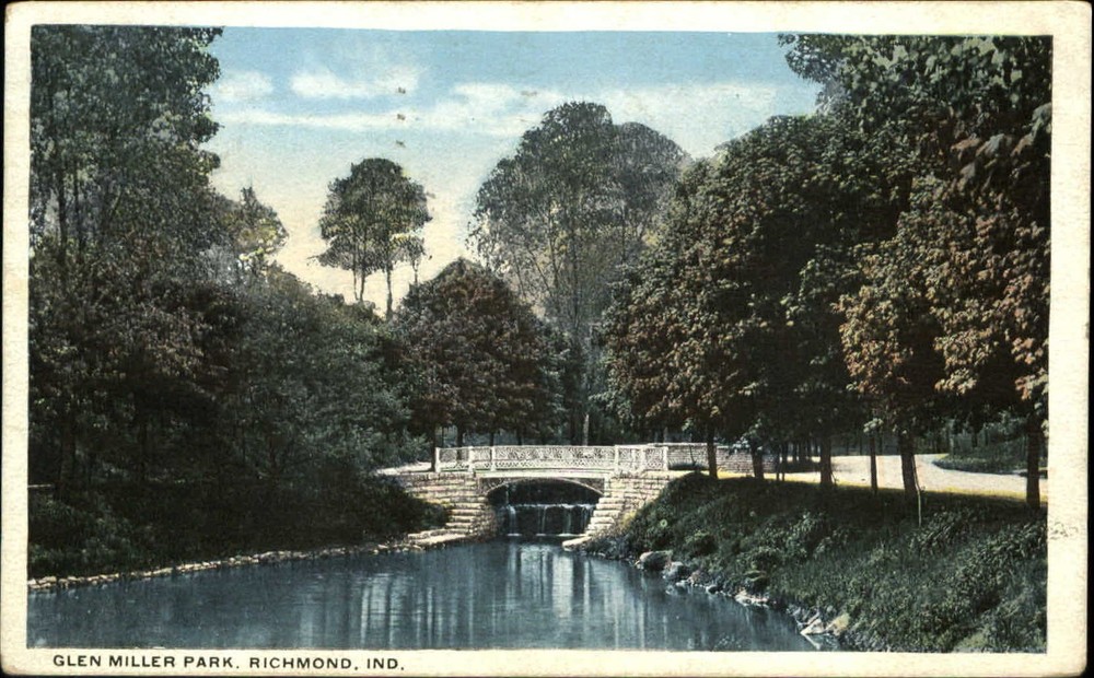 Glen Miller Park Richmond Indiana IN bridge mailed 1920 vintage postcard