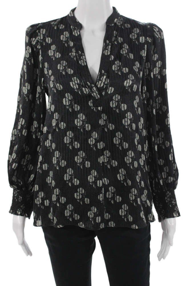 Alice + Olivia Women Black Floral V-Neck Long Sleeve Blouse Size XSFree Shipping in US $100+ Orders | $6.95 Orders Below