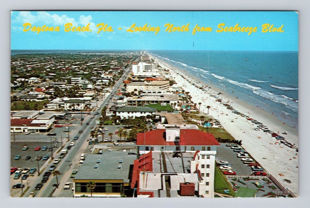 Daytona Beach FL- Florida, Looking North, Seahorse Boulevard, Vintage Postcard