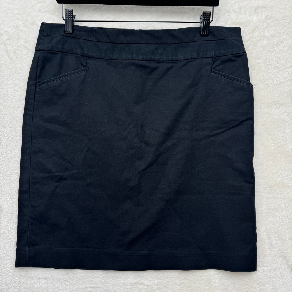 Banana Republic Pencil Skirt Womens 12 Black Cotton Stretch Knee Length Office