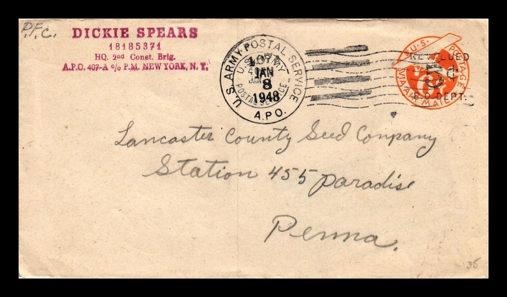 Dr Jim Stamps Us Cover Army Postal Service Apo 407-A Dual Cancel Air Mail