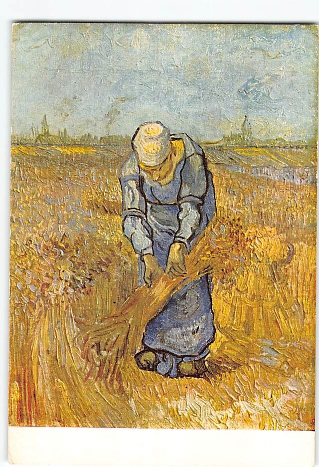Postcard Peasant Woman Binding Sheaves Painting by Vincent van Gogh