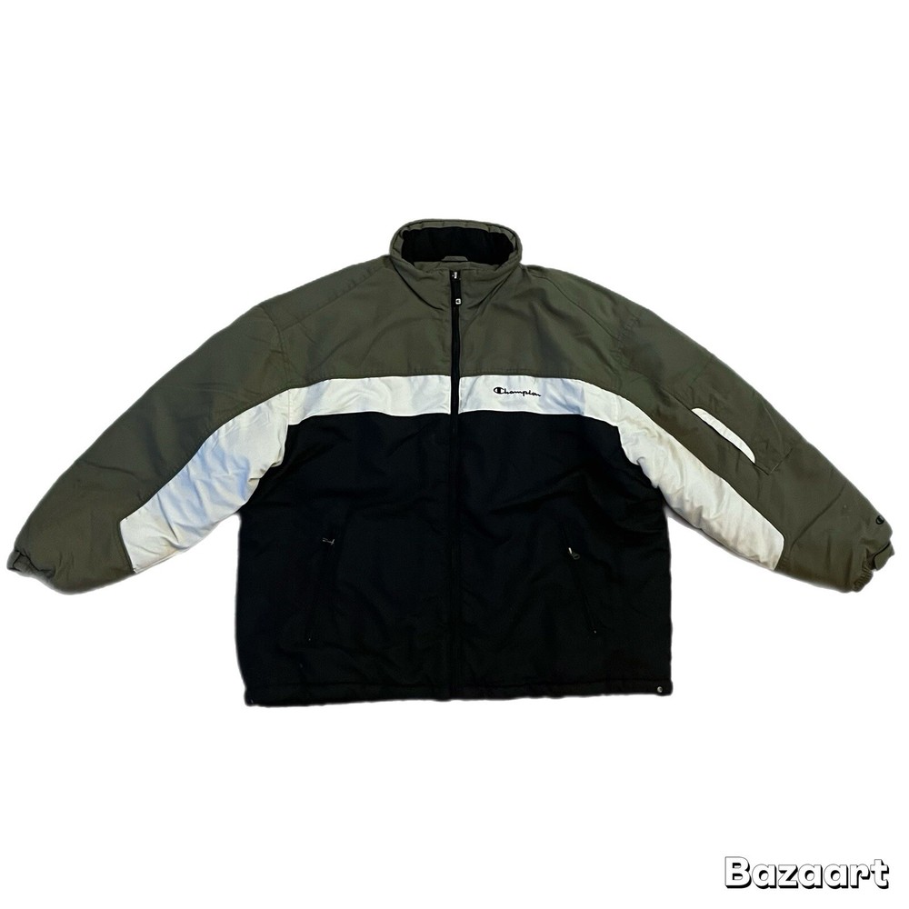 Champion Mens XL Black Puffer Down Jacket Full Zip with Logo