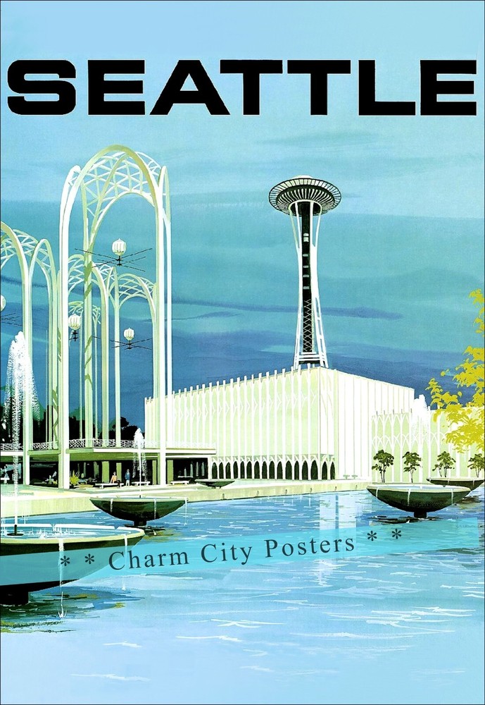 Vintage 1960s Seattle Space Needle Poster Advert from Seattle Center  