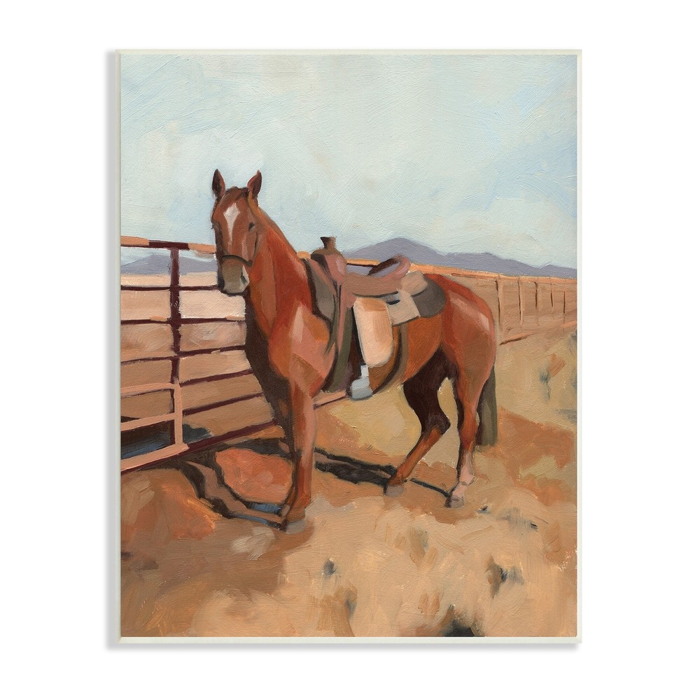 Stupell Riding Horse Southwestern Farm Field Mountainside Blue 10 x 15