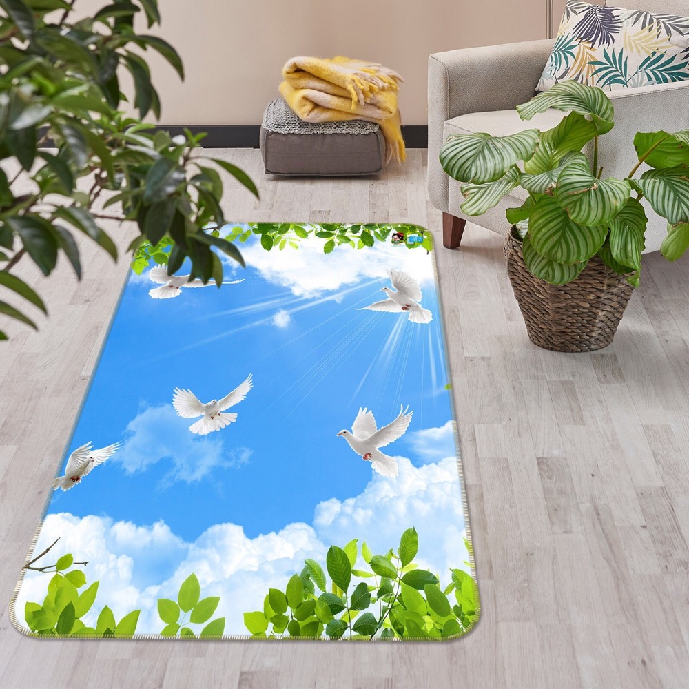 3D White Dove Leaves O702 Game Rug Mat Elegant Photo Carpet Mat Eve 2023