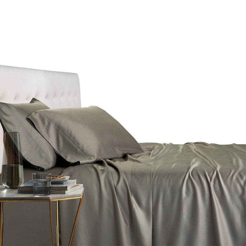 Bamboo Viscose Split King Bed Sheets 5pc Set Super Soft Cooling Solid Grey