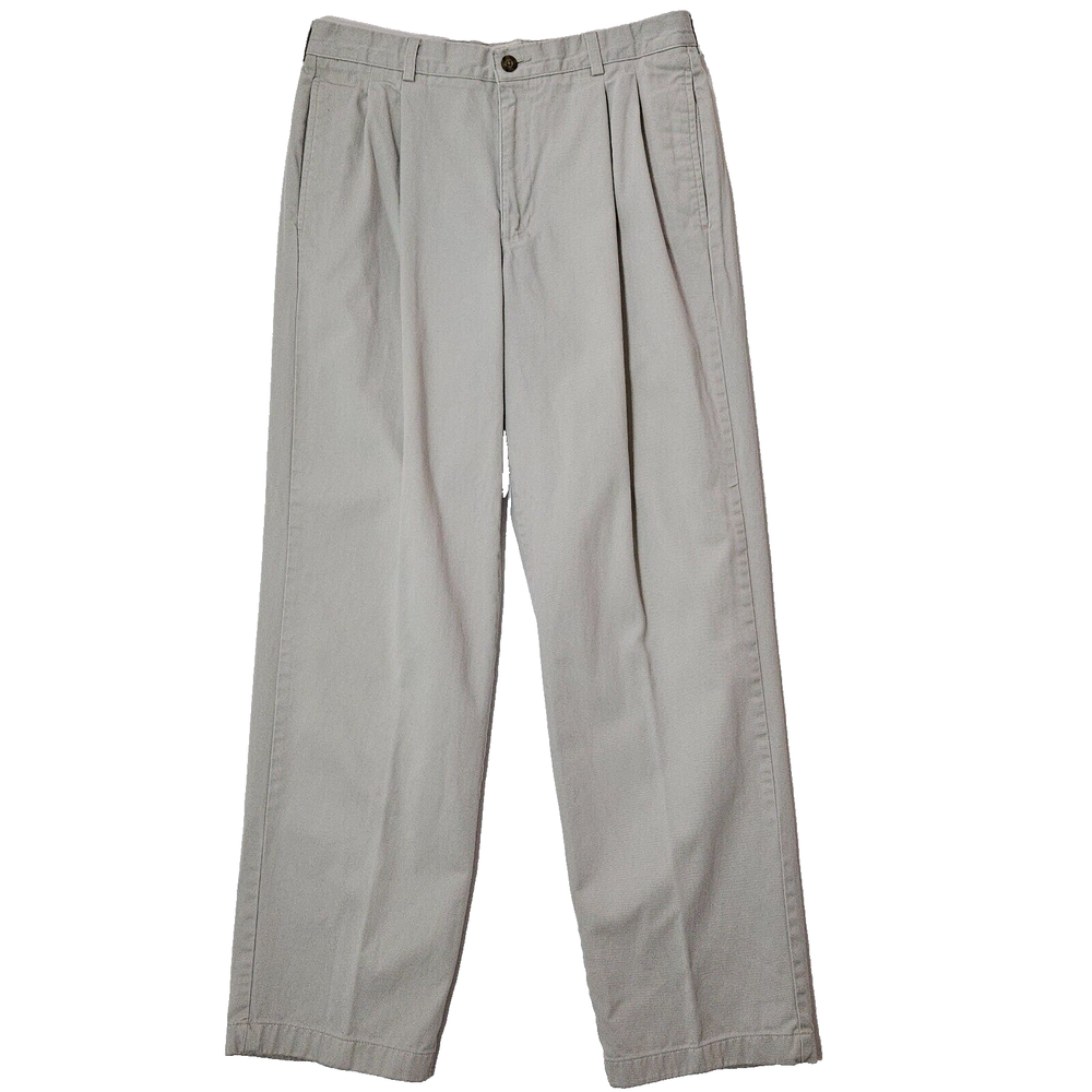 LL Bean double L natural fit pleated front pants mens SZ 33W x 32L beige