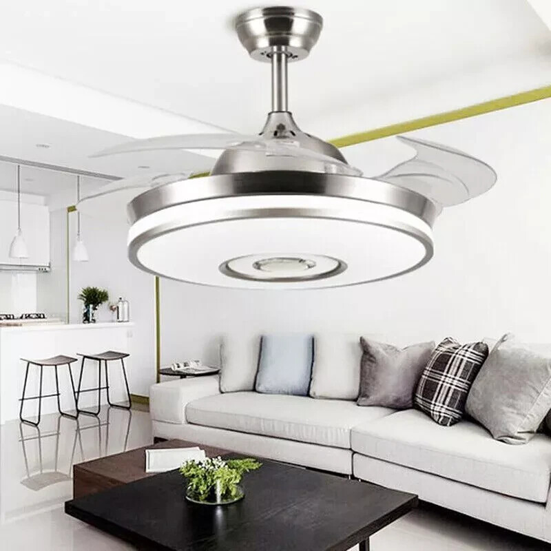 Bluetooth Speaker Invisible LED Ceiling Fan Chandelier Music Player Retractable
