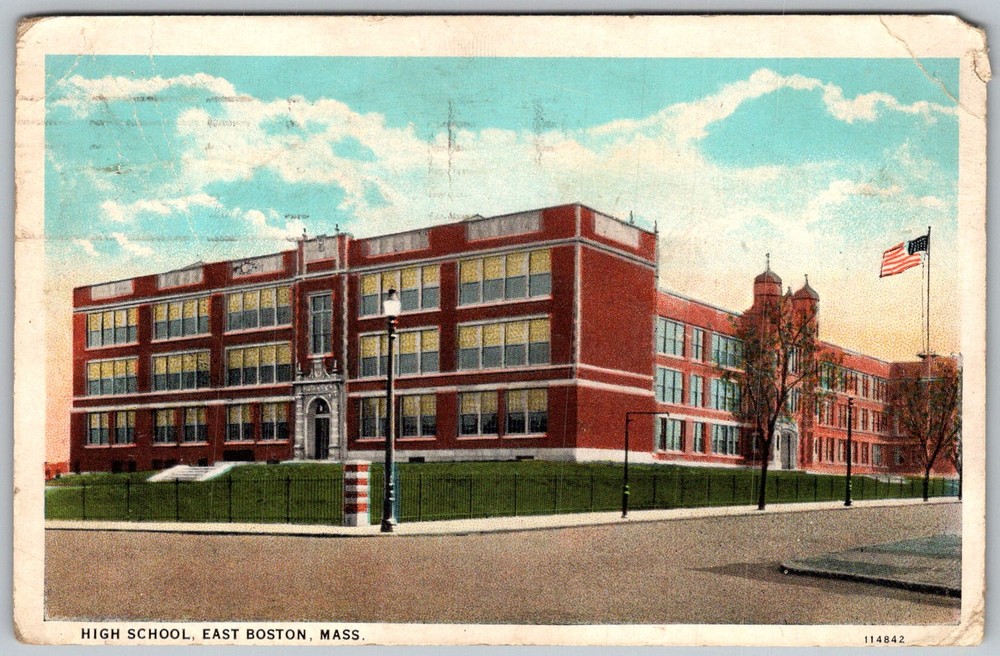 Antique Postcard High School East Boston, MA 1920s