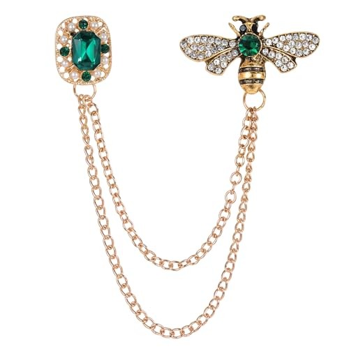 Vintage Honey Bee Chain Tassel Brooches Pins, Rhinestone Bee Lapel Pin Jewelry