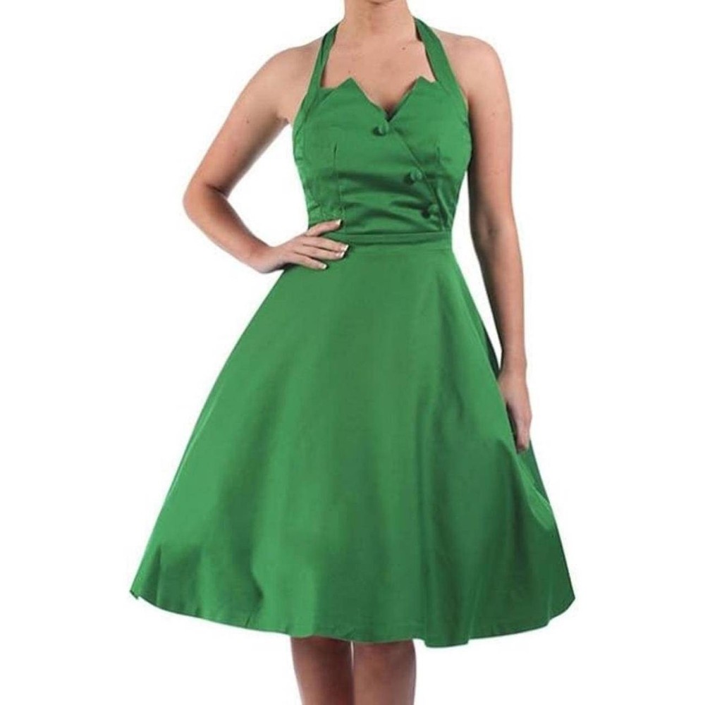 Lindy Bop Halter Neck A Line Midi Dress Womens 4XL Kelly Green Swing 1950s Retro