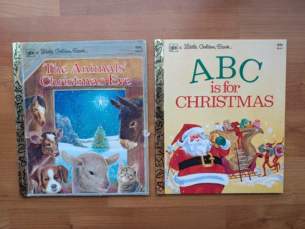 1979 Little Golden Book (2 Book) Animals' Christmas Eve & ABC Is for Christmas