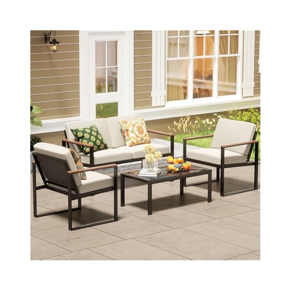 Heavy,Duty Metal Patio Sectional, 4,Piece with Water,Repellent Cushions & Mesh