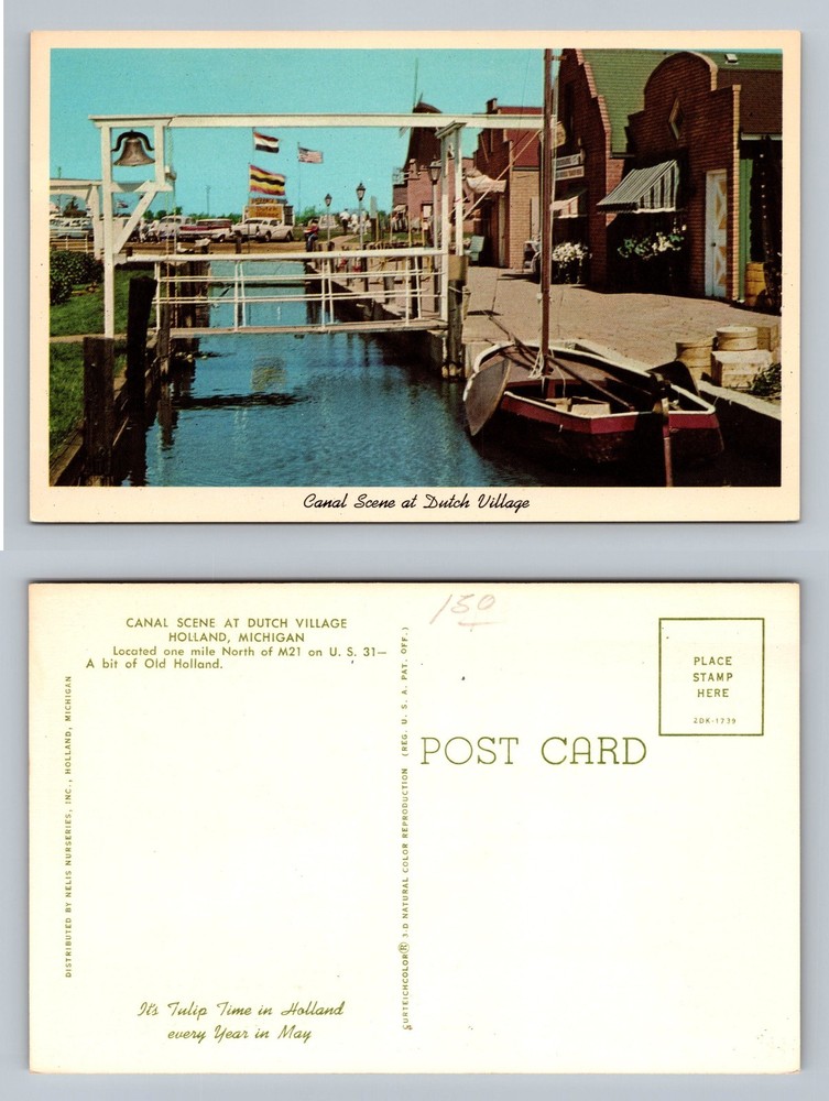Holland, MI-Michigan, Dutch Village Canal Bridge Scene PC Vintage Postcard