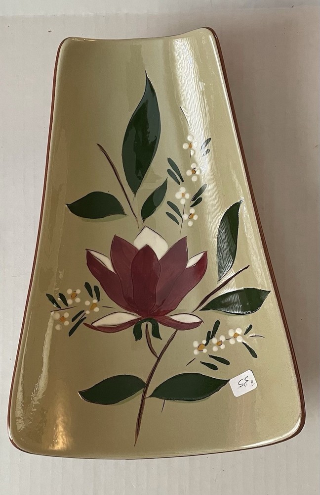 Vintage Stangl Pottery Red Magnolia Flower Curved Plate Relish Dish Floral 11