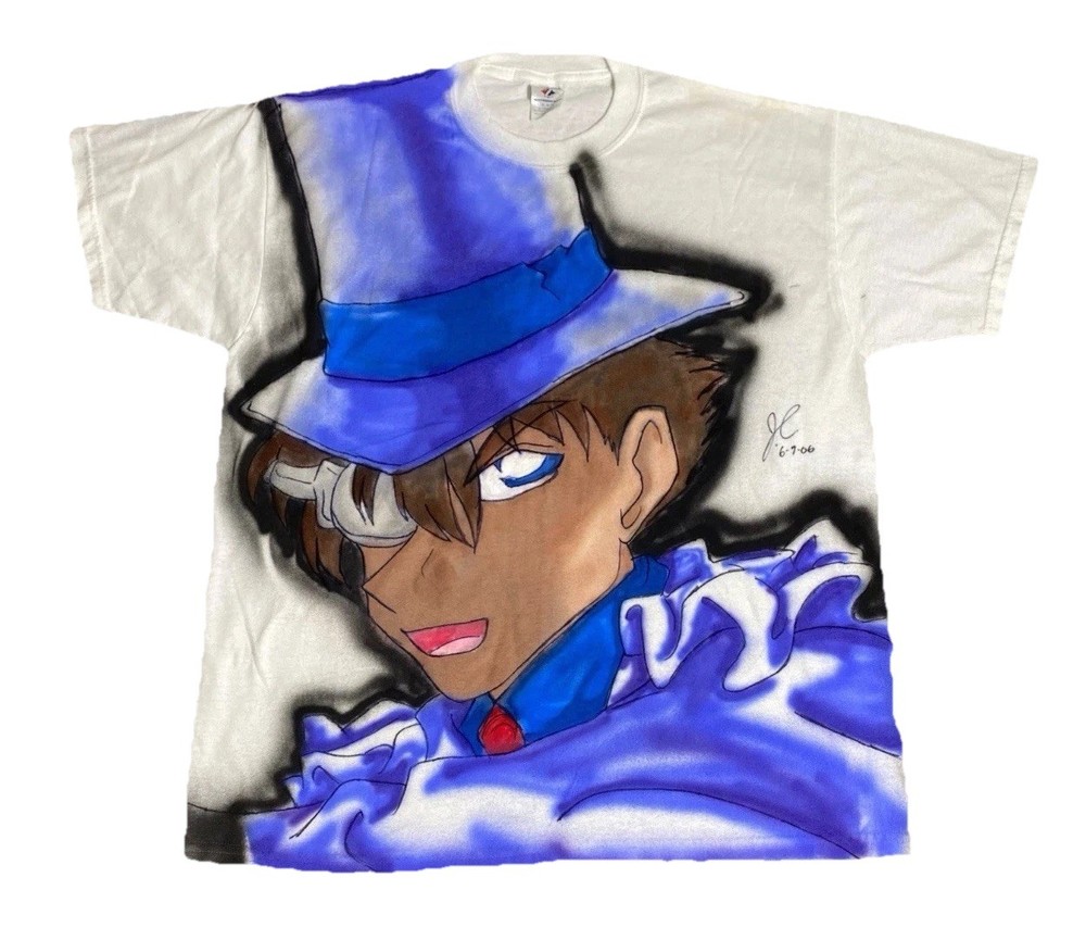 Vintage Magic Kaito Shirt XL Blue Y2K Airbrush Hand Drawn Japanese Anime Manga