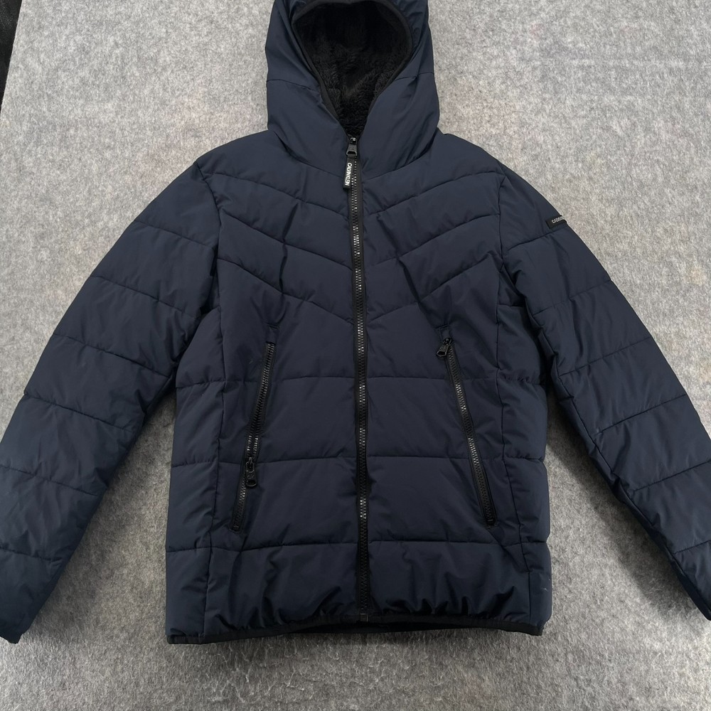 Calvin Klein Hooded Puffer Jacket Mens S Navy Blue Quilted Full Zip Coat